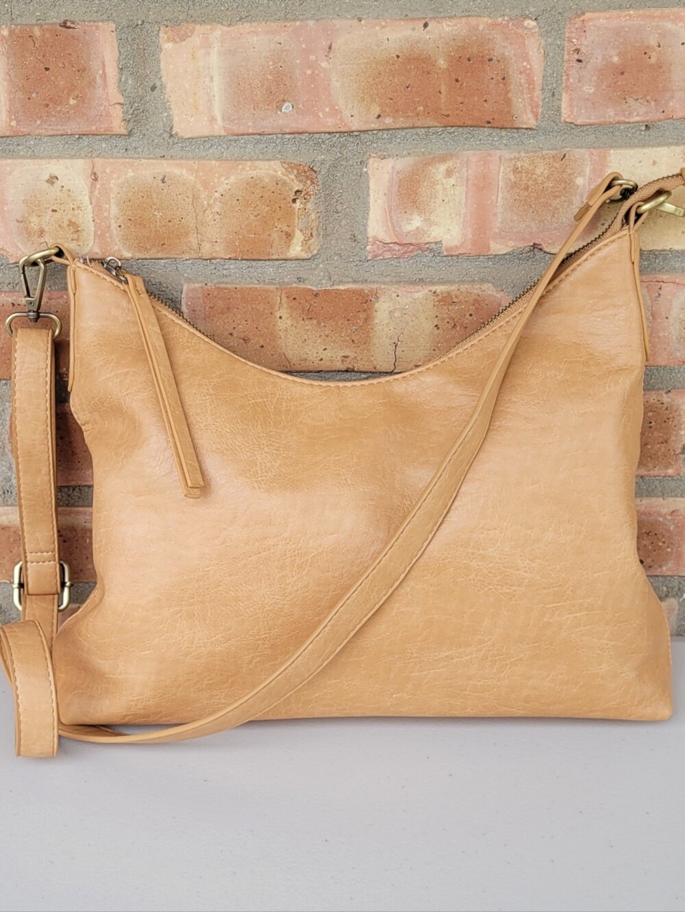 Joy Susan Tan Crossbody Hobo Bag - Minimal Vegan Leather Shoulder Purse